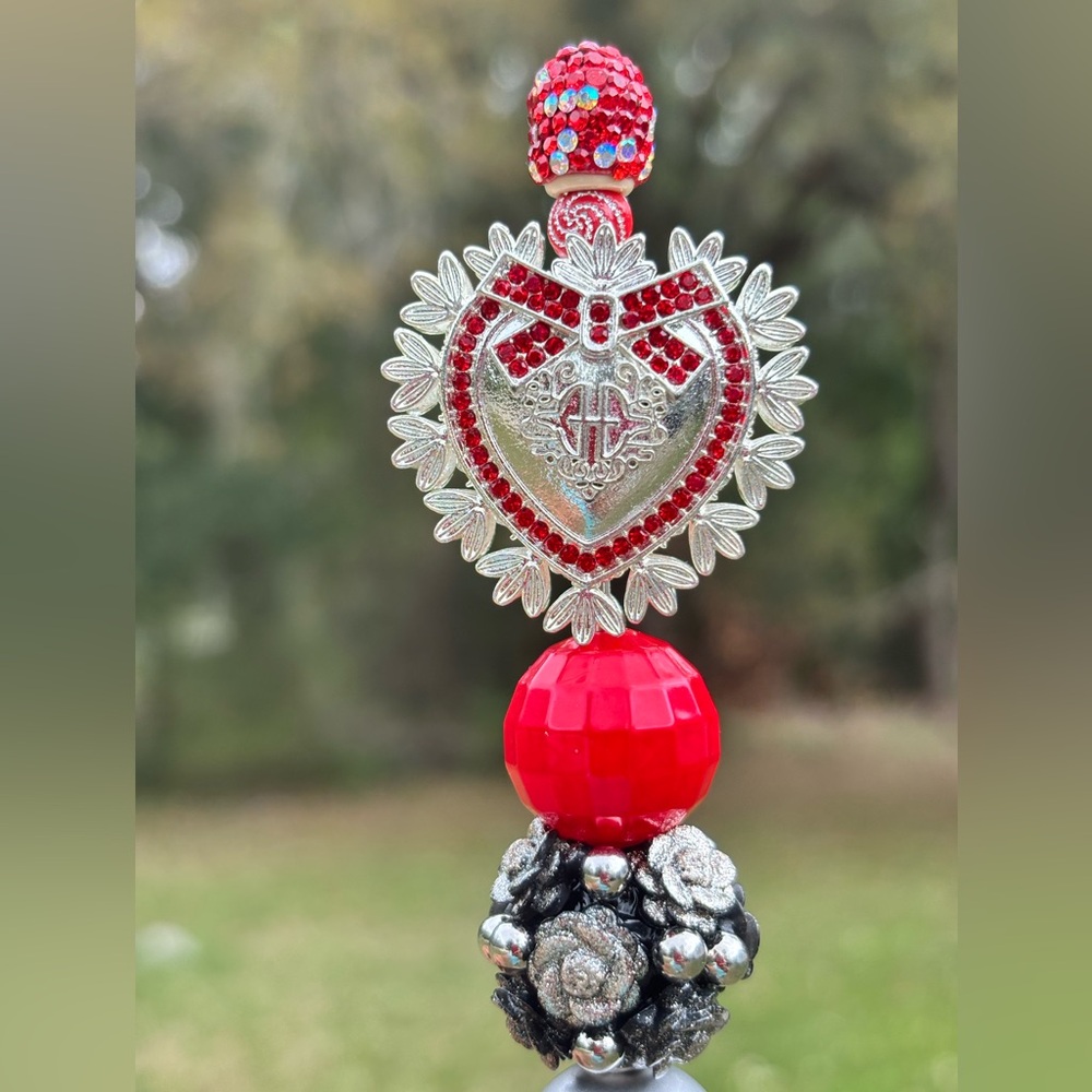 Handcrafted Rhinestone Red Pen with Heart Accent - Picture 4 of 4